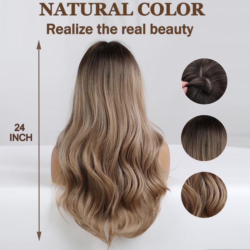 Esmee Long Wavy Dark Blonde Wigs for Women Natuaral Synthetic Hair Heat Resistant Ombre Wig for Daily Party Cosplay Use - Image 4